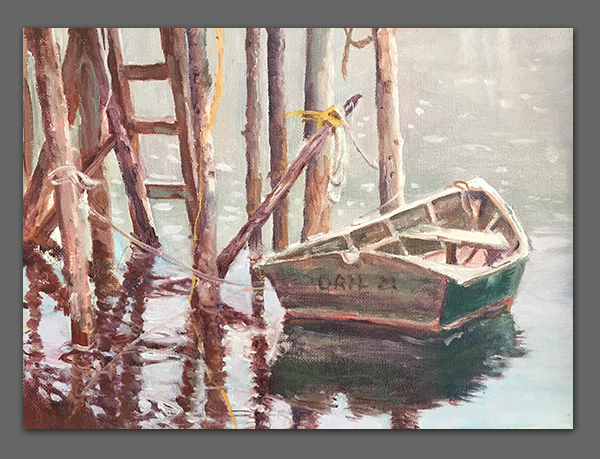 Jan Kilburn original oil, "Green Skiff"