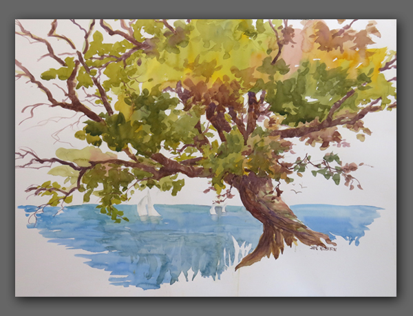 Jan Kilburn original watercolor, "The Leaning Tree"