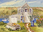 Jan Kilburn original watercolor, "Monhegan Fish House"
