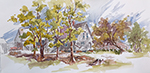 Jan Kilburn original watercolor, "Old Working Farm, vignette"