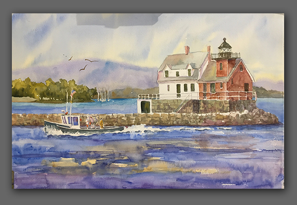 Jan Kilburn original watercolor, "Rockland Harbor Light"
