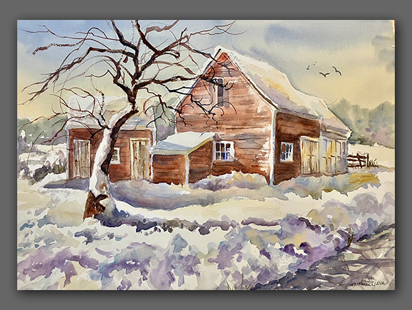 Jan Kilburn original watercolor, "Winter's Brilliance"