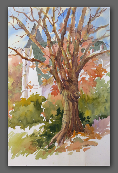 Jan Kilburn original watercolor, "Church Street Tree"