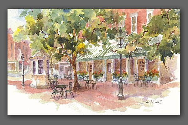 Jan Kilburn print, "Cafe at the Square"