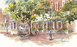 Jan Kilburn print from original watercolor, "Cafe at the Square"