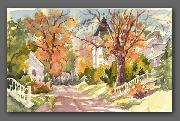 Jan Kilburn, Original Watercolor, "Church Street, Damariscotta"