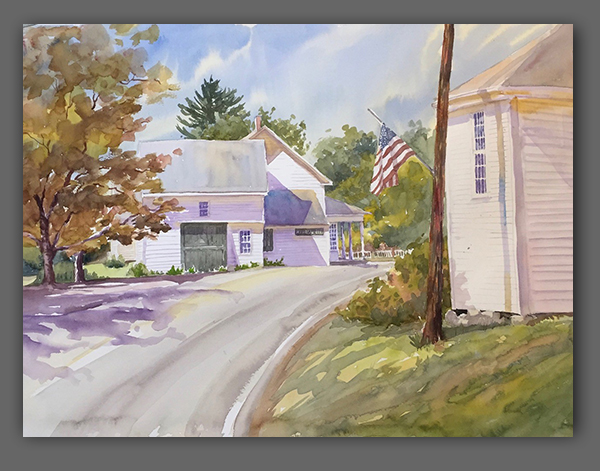 Jan Kilburn original watercolor, "Harpswell Center"